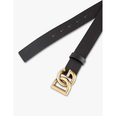 Shop Dolce & Gabbana Men's Black Gold Logo-buckle Leather Belt