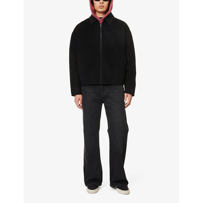 Shop Acne Studios Men's Black Doverio Boxy-fit Spread-collar Wool Jacket