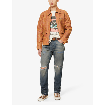 Shop Gallery Dept. Gallery Dept Men's Tan Brand-patch Contrast-stitched Leather Jacket