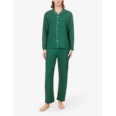 Shop Derek Rose Men's Green Basel Relaxed-fit Stretch-jersey Pyjamas