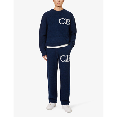 Shop Cole Buxton Cb Logo-knit Relaxed-fit Wool-blend Trousers In Navy
