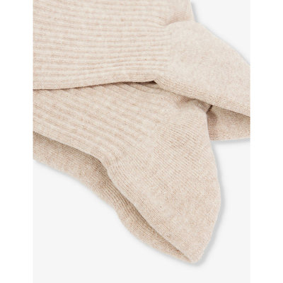 Shop Jacquemus Women's Light Beige Logo-intarsia Ribbed Stretch-cotton Socks