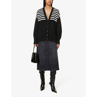 Shop Givenchy Womens Black Logo-appliqué Striped Wool And Cotton-blend Knitted Cardigan