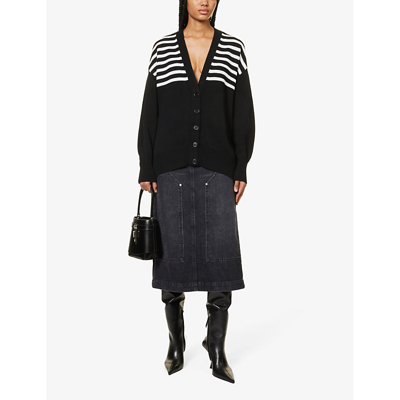Givenchy Oversize Stripe 4g Patch V-neck Cardigan In Black