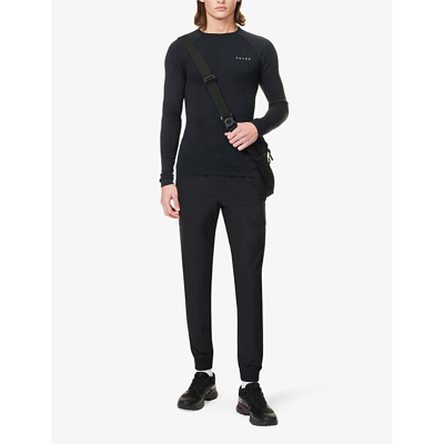 Shop Falke Long-sleeved Stretch Wool-blend Top In Black