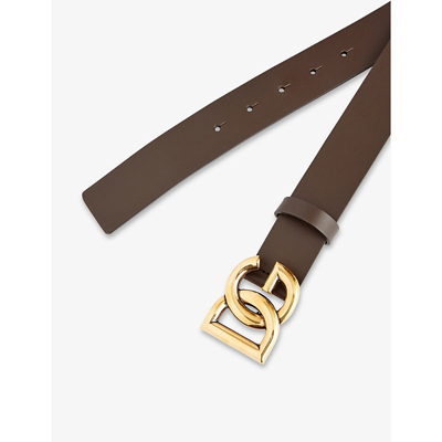 Shop Dolce & Gabbana Men's Brown Logo-buckle Leather Belt