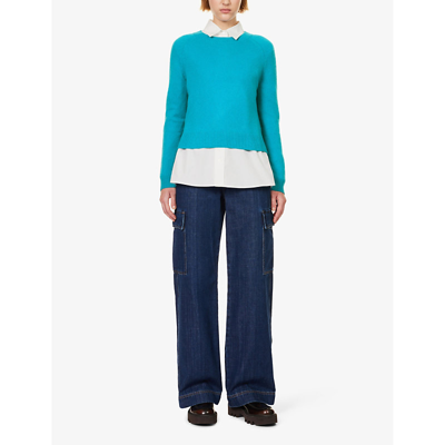 Shop Weekend Max Mara Women's Turquoise Scatola Relaxed-fit Cashmere Jumper In Blue