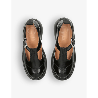 Shop Ganni Women's Black Cut-out Leather Mary Jane Shoes