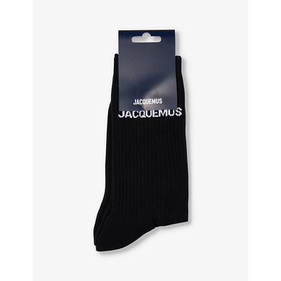 Shop Jacquemus Women's Black Logo-embroidered Cotton-blend Ankle Socks