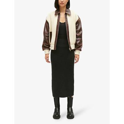Shop Claudie Pierlot Womens Divers Contrast-trim Leather And Knit-rib Bomber Jacket