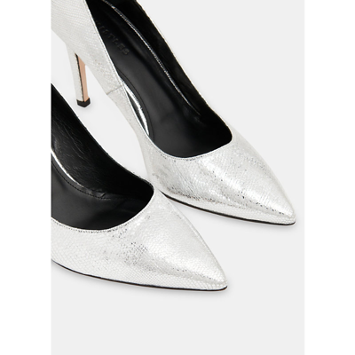 Shop Whistles Corie Metallic Grained-leather Heeled Courts In Silver