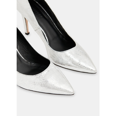Whistles Womens Silver Corie Metallic Grained-leather Heeled Courts In Silver
