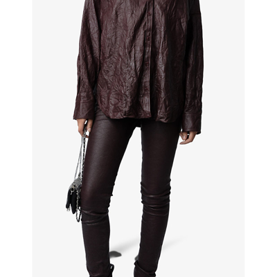Shop Zadig & Voltaire Zadig&voltaire Womens Chocolate Tamara Crinkled Leather Shirt