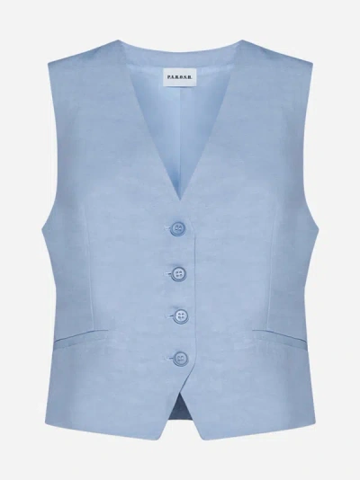 Shop P.a.r.o.s.h Raisa Viscose And Linen Waistcoat In Powder Blue