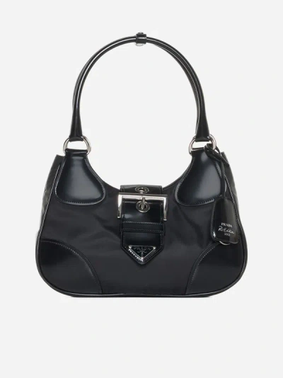 Shop Prada Moon Re-nylon And Leather Bag In Black