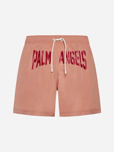 Shop Palm Angels City Logo Swim Shorts In Pink,red