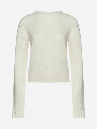 Shop Palm Angels Logo Wool-blend Sweater In Off White,black