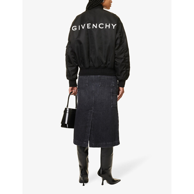 Shop Givenchy Women's Black Brand-print Relaxed-fit Shell Bomber Jacket