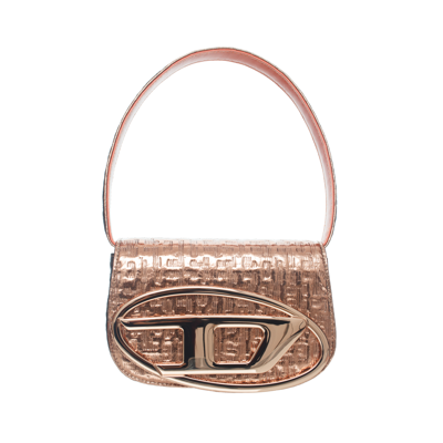 Shop Diesel 1dr Shoulder Bag With Metallic Monogram In Bronze