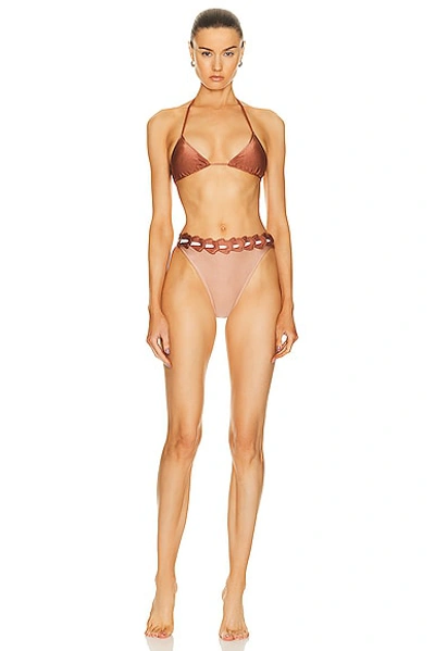 Shop Adriana Degreas Spray Of Flower Solid Detailed Highwaisted Triangle Bikini In Rosa  Bronze  & Off White