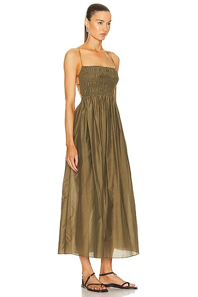 Shop Matteau Shirred Lace Up Dress In Olive
