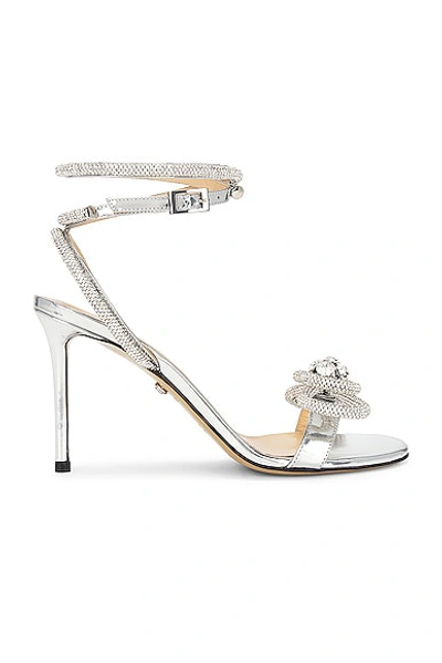 Shop Mach & Mach Double Bow 95 Round Toe Mirror Leather Sandal In Silver