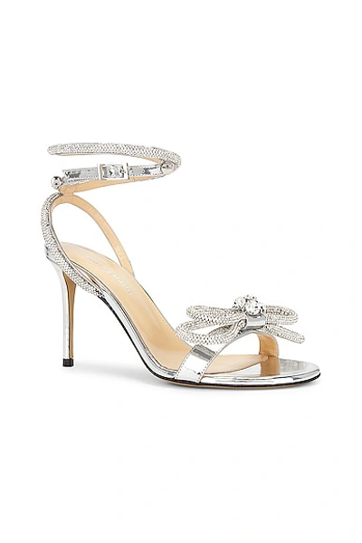 Shop Mach & Mach Double Bow 95 Round Toe Mirror Leather Sandal In Silver