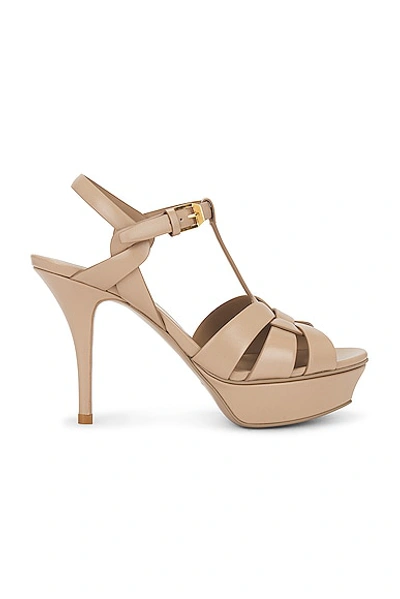Saint Laurent Tribute Woven Patent-leather Platform Sandals In Dark Beige