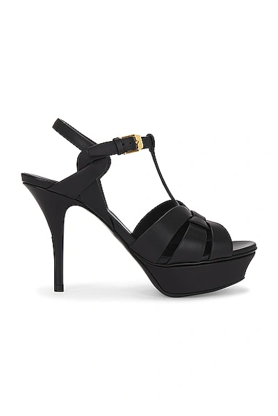 Saint Laurent Tribute Black Sandals With Platform In Patent Leather Woman In Noir