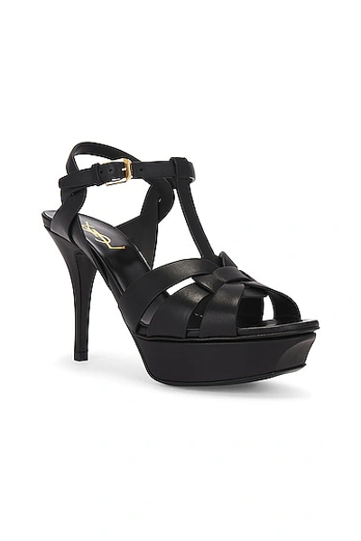 Saint Laurent Tribute Black Sandals With Platform In Patent Leather Woman In Noir