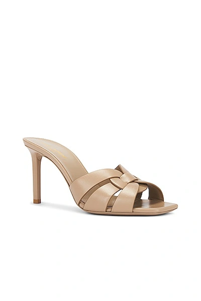 Shop Saint Laurent Tribute Mule Sandal In Dark Beige