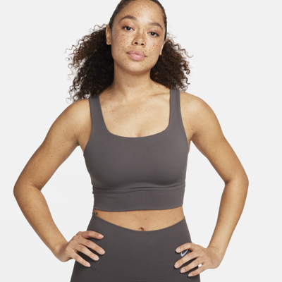 Shop Nike Women's Zenvy Medium-support Padded Longline Sports Bra In Brown