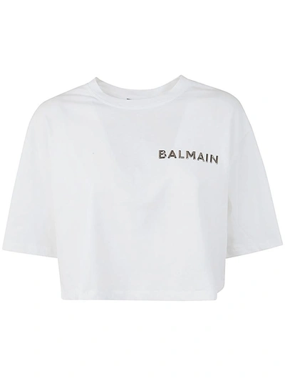 Shop Balmain Laminated Cropped T-shirt Clothing In Black