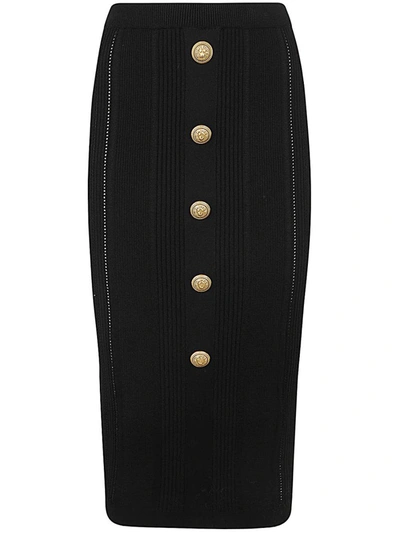 Shop Balmain High Waist Five Button See Through Knit Midi Skirt Clothing In Black