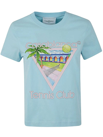 Shop Casablanca Tennis Club Icon Printed Fitted T-shirt Clothing In Blue