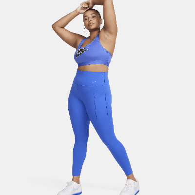 Shop Nike Women's Universa Medium-support High-waisted 7/8 Leggings With Pockets In Blue