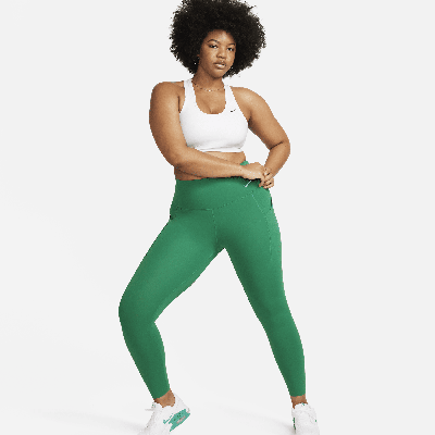 Shop Nike Women's Universa Medium-support High-waisted 7/8 Leggings With Pockets In Green