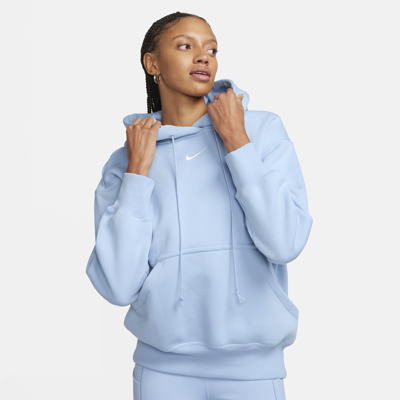 Shop Nike Women's  Sportswear Phoenix Fleece Oversized Pullover Hoodie In Blue
