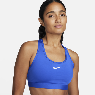 Shop Nike Women's Swoosh Medium Support Padded Sports Bra In Blue