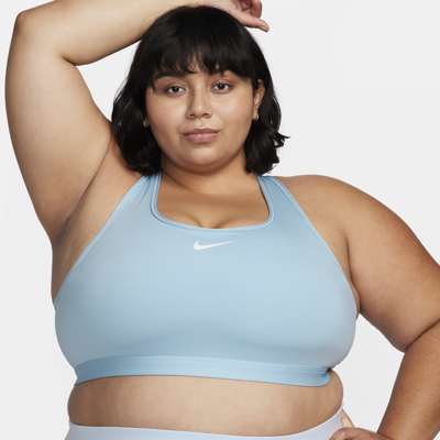Shop Nike Women's Swoosh Medium Support Padded Sports Bra (plus Size) In Blue