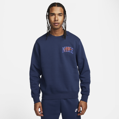 Shop Nike Men's Club Fleece Long-sleeve Crew-neck Sweatshirt In Blue
