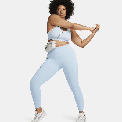 Shop Nike Women's Universa Medium-support High-waisted 7/8 Leggings With Pockets In Blue