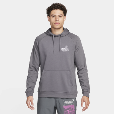 Shop Nike Men's Dri-fit Hooded Fitness Pullover In Grey