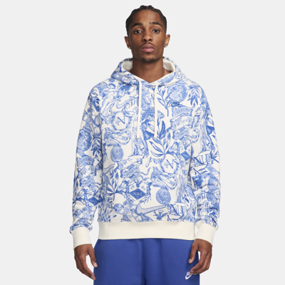 Shop Nike Men's  Sportswear Club Fleece Pullover Printed Hoodie In White