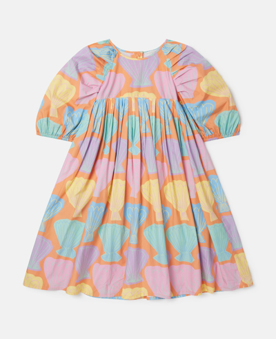 Shop Stella Mccartney Seashell Print Puff Sleeve Dress In Multicolour