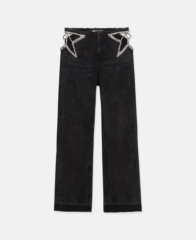 Shop Stella Mccartney Star Cut-out Low-rise Jeans In Dark Wash Black