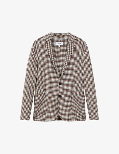 Shop Reiss Men's Brown Flutter Check-pattern Wool-blend Blazer