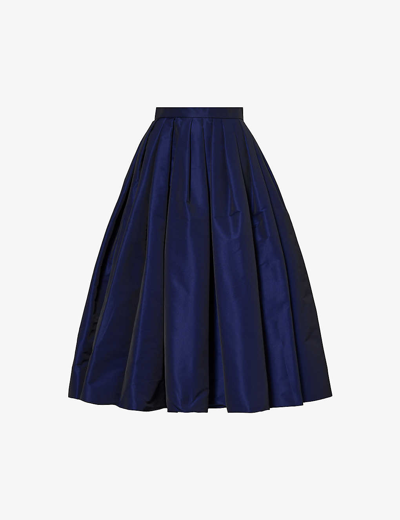 Shop Alexander Mcqueen Women's Electric Navy High-rise Flared-hem Woven Midi Skirt In Blue