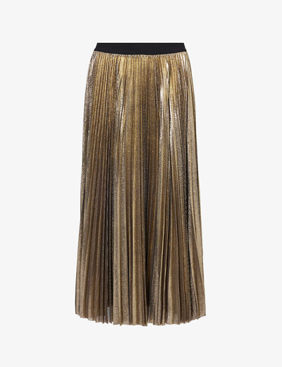 Shop Weekend Max Mara Womens Gold Nurra Pleated Woven Midi Skirt