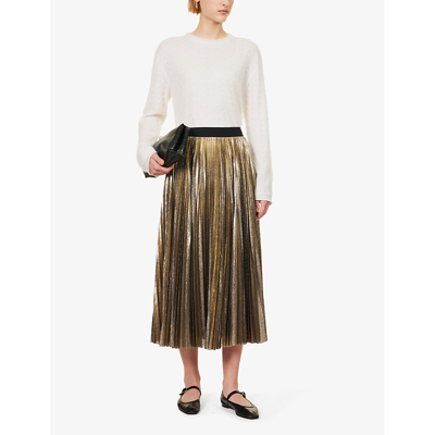 Shop Weekend Max Mara Women's Gold Nurra Pleated Woven Midi Skirt